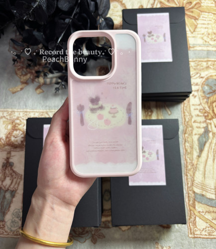 原创液态硅胶少女风可爱粉色iPhone17promax手机壳独家插画师授权