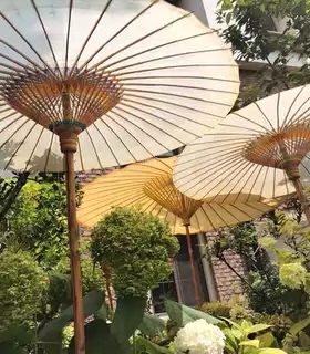 户外围炉煮茶防水油纸伞梦华录款茶舍装饰休闲伞庭院竹桌椅遮阳伞