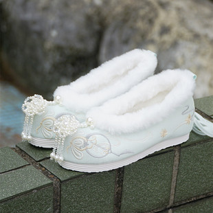 加绒加厚棉靴马面群 子女绣花内增高明制古装 冬季 搭配古风汉服棉鞋