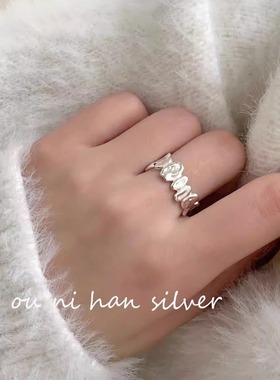 几何戒指纯银韩国女性