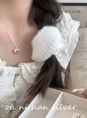 爱心熔岩粉锆石项链纯银女