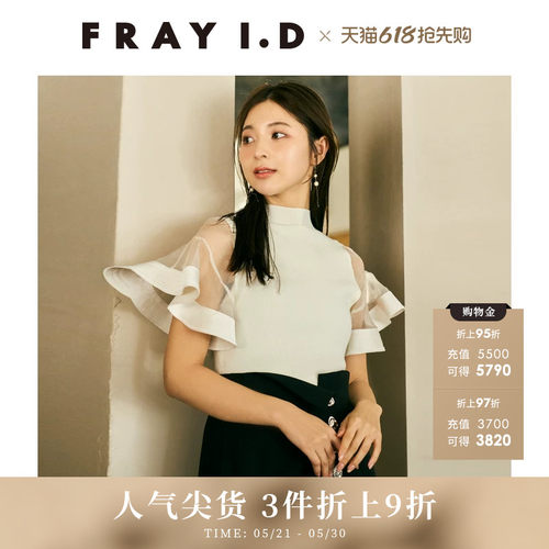 FRAYI.DV领荷叶袖拼接针织衫