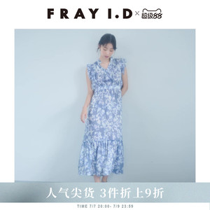 FRAY I.D秋冬优雅缎面印花荷叶边小飞袖连衣裙FWFO244011