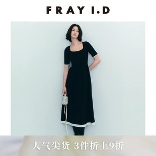 FRAY 优雅时尚 方领收腰短袖 针织连衣裙FWNO254158 I.D2025秋冬新品