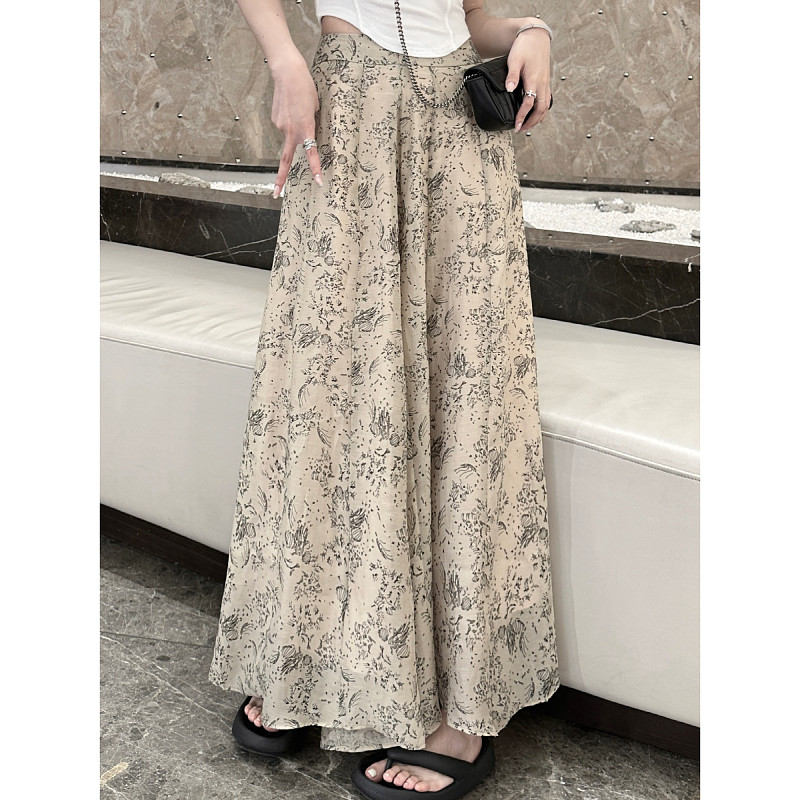 MISSJINYU【新品】舒适感拉满清冷风天丝印花群裤女a字高腰阔腿裤