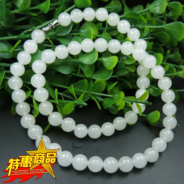 玉翡缘玉器玉翡缘玉器新疆和田玉昆仑白玉项链圆珠8mm女款玉石