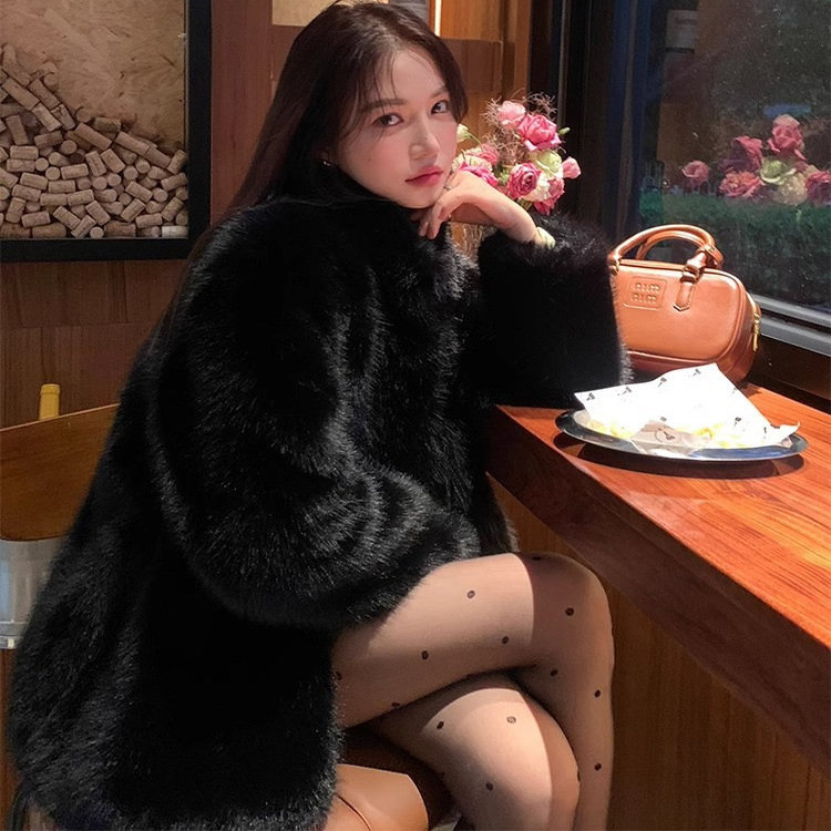 2025新款黑色狐狸毛皮草外套女短款立领系带高级感显瘦