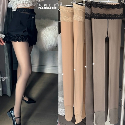 妖精可可光腿神器蔓语蕾丝水光袜秋冬加绒加厚假透肉防勾丝连裤袜