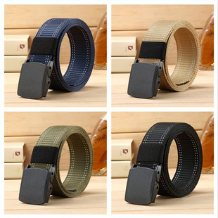 百搭潮流双线纹无铁帆布皮带男士平滑扣腰带中青年商务过安检腰带