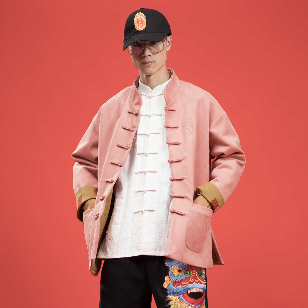 清风寄心语丨原尉唐装情侣汉服男新中式麂皮绒国潮婚喜酒粉色外套,男装,夹克,淘宝优惠券,粉丝福利购,淘宝优惠卷