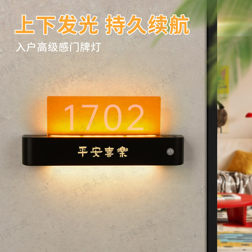时尚INS风家用入户门磁吸充电感应灯发光门牌号LED房号牌装饰挂牌