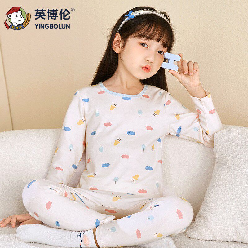 INBRENT GIRLS COTTON UNDERWEAR SET LONG SLEEVE AUTUMN CLOTHES AUTUMN PANTS CHILDRENS MIDDLE-AGED CHILDRENS PAJAMAS THIN COTTON SWEATERS WINTER