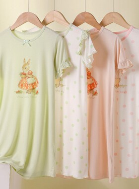 女童睡裙夏季莫代尔家居服薄款女童睡衣a类宽松透气女宝宝家居服