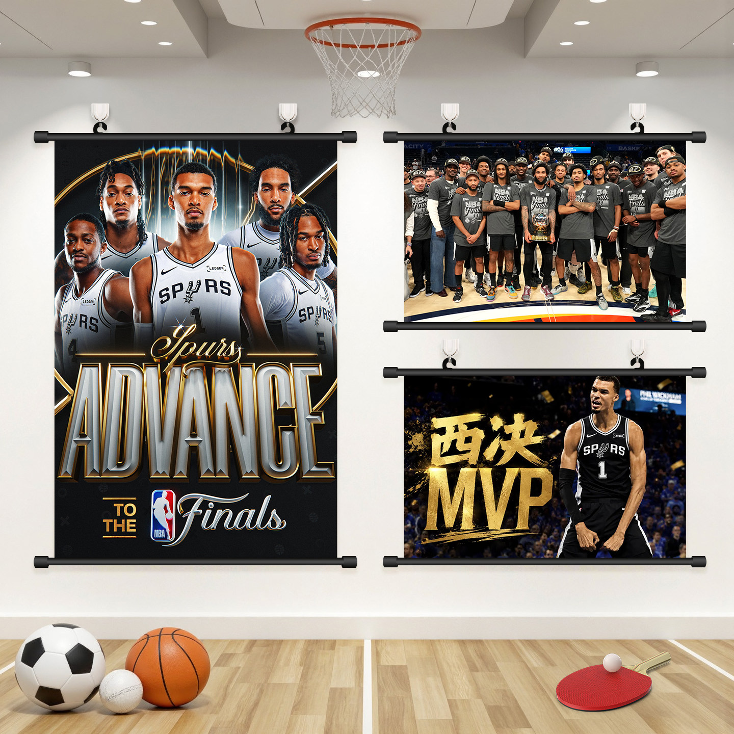 NBA西部决赛文班亚马海报挂画马刺夺冠篮球周边免打孔装饰画礼物