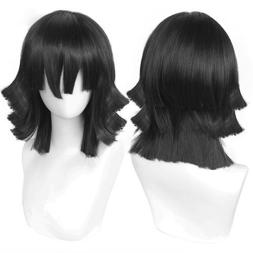 鬼灭之刃 伊黑小芭内 蛇柱 黑色分层短发 动漫 cos假发