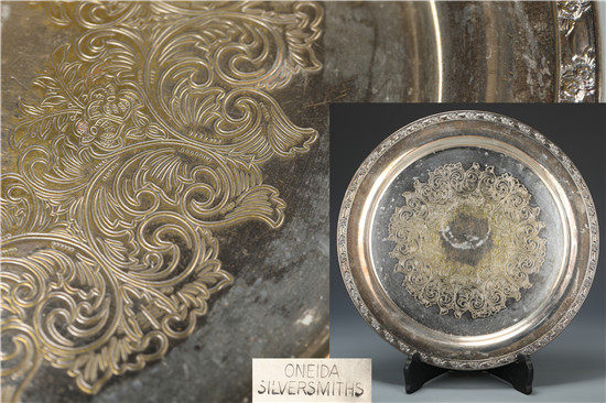 世界知名品牌oneida奥奈达古董銀器花纹盘饰皿饰盘装饰家居装饰品