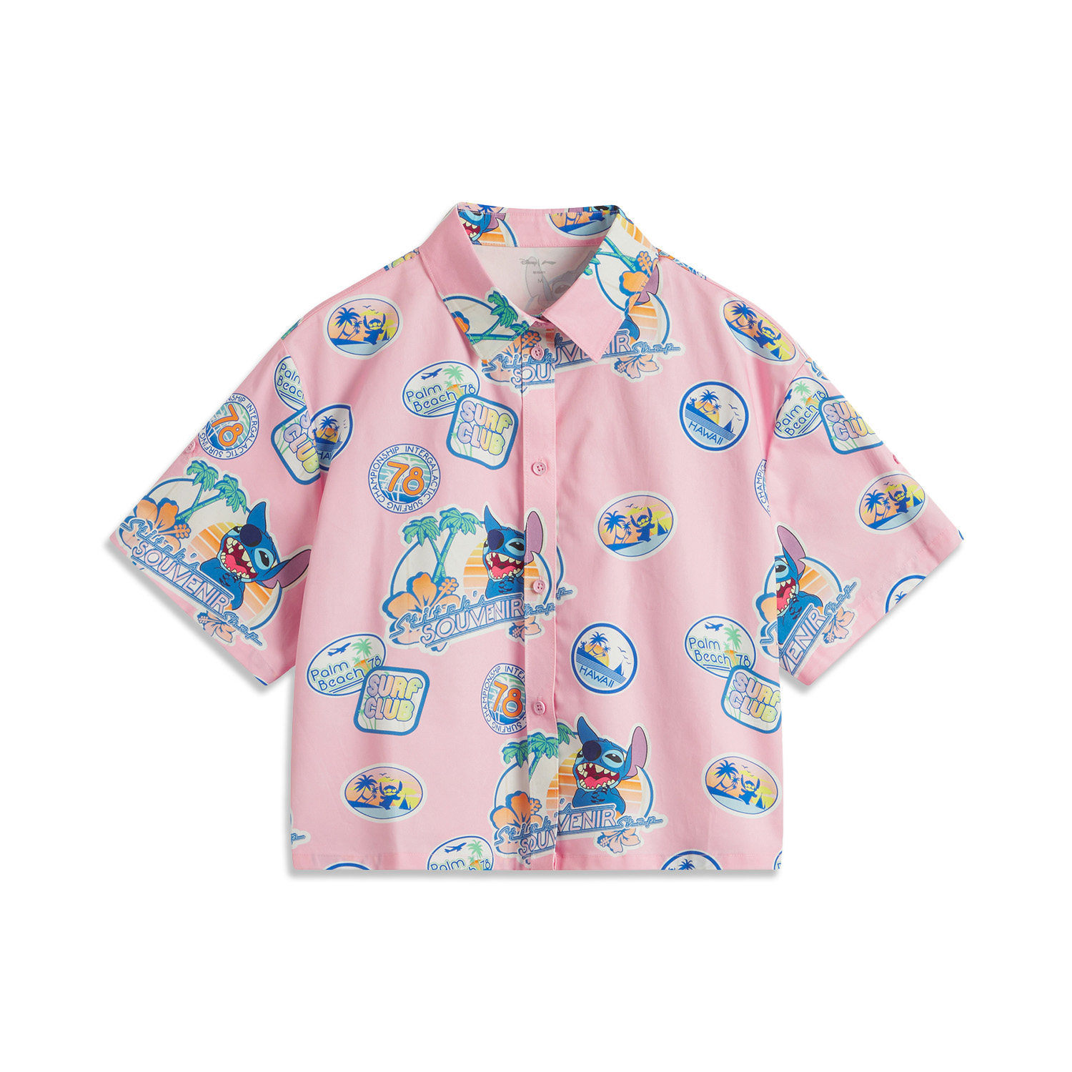 李宁X迪士尼史迪奇联名系列女子时尚休闲百搭宽松短袖衬衫ASHU244