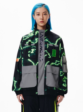 李宁LNG未来玩家系列男女同款潮流时满印立领运动夹克外套FDBA002