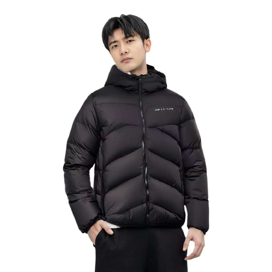 李宁健身系列户外运动外套保暖短款拉链连帽鸭绒羽绒服AYMU561