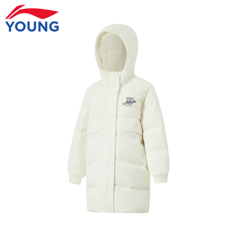 李宁童装儿童羽绒服女大童24冬季新款中长款连帽鸭绒外套 YYMU006