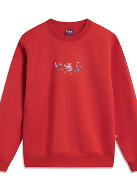 李宁女子中国文化运动休闲时尚宽松圆领卫衣套头衫AWDU034