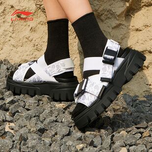 中国李宁系列夏季百搭厚底潮流魔术贴户外休闲沙滩鞋女AZGS016