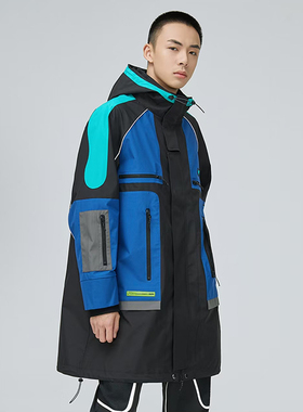 李宁冬季LNG未来玩家系列风衣撞色中长款连帽外套男女同款FFAC009