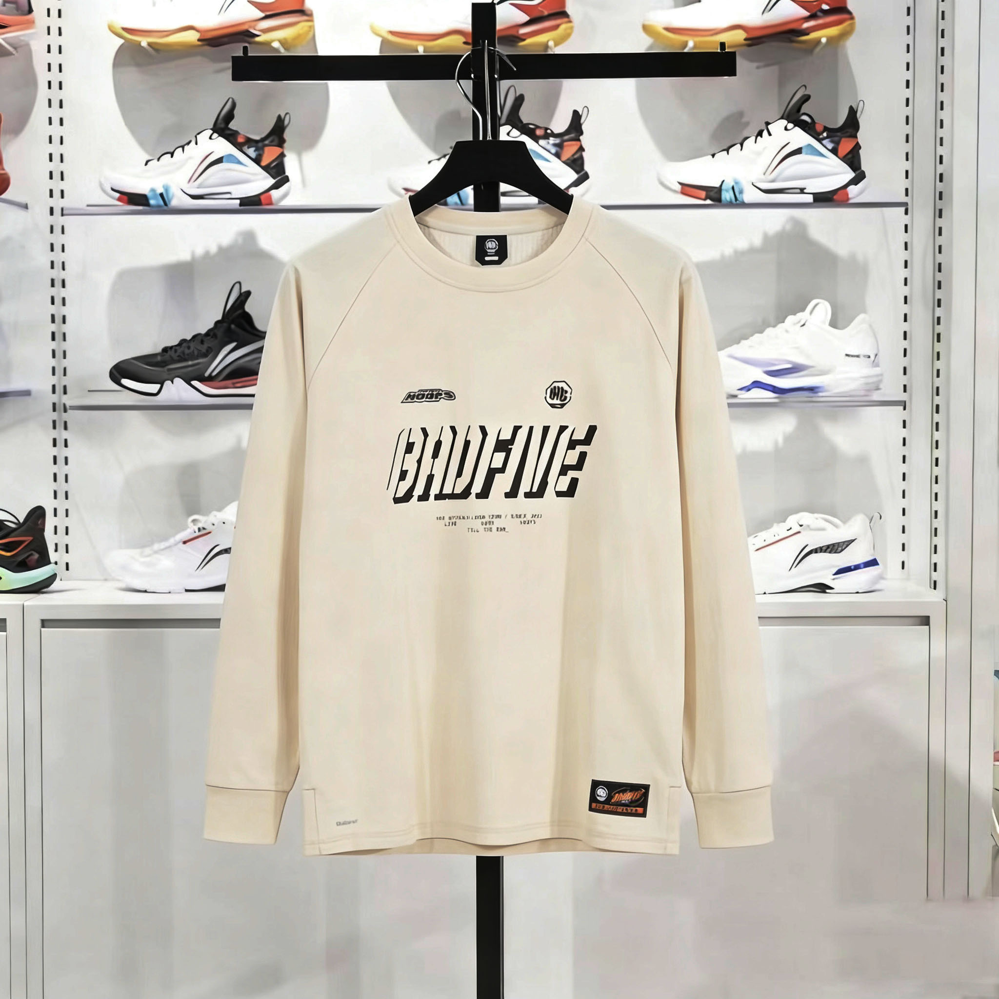 李宁长袖反伍BADFIVE男子潮流字母印花圆领运动长袖T恤ATLU137