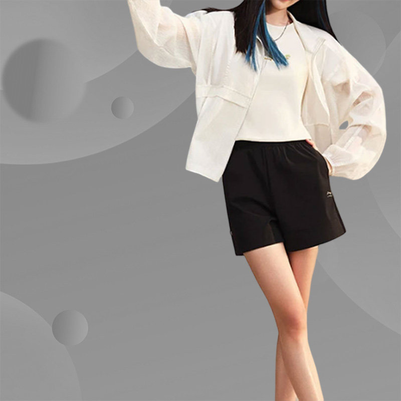 李宁运动系列女时尚宽松女士透气黑色潮流速干运动短裤AKST192