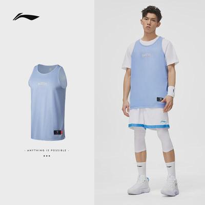 李宁无袖背心夏季新款反伍宽松速干时尚透气舒适运动T恤男AVST031