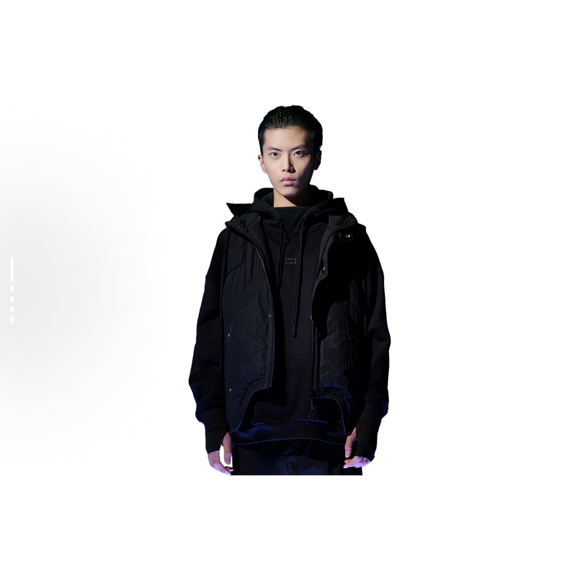 李宁LNG都市机能系列男女同款纯色抽绳拼接连帽运动棉马甲FKBD001