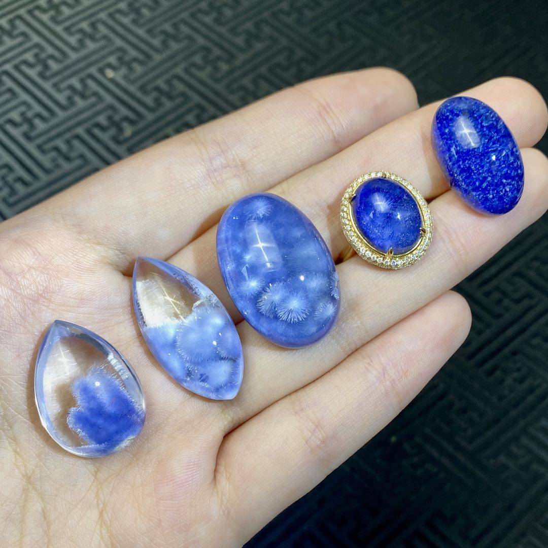 墨源水精 蓝线石 蓝发晶 蛋面裸石 单珠  水晶球 藍髮晶 裸石定制