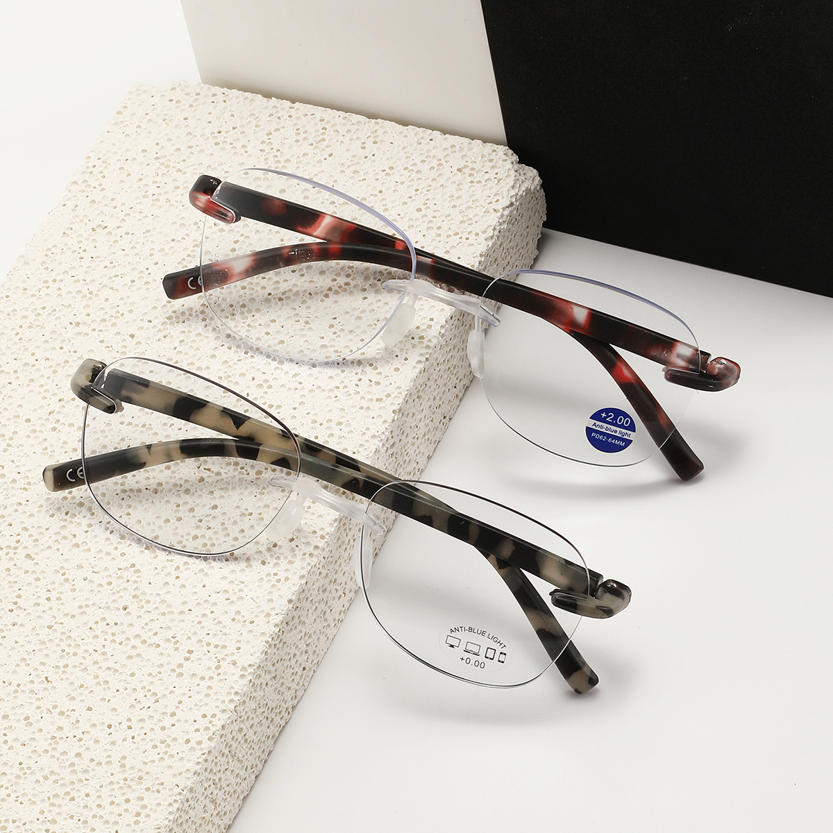 时尚方形大框切边无框老花镜女年轻高清男防蓝光放大阅读眼镜花腿