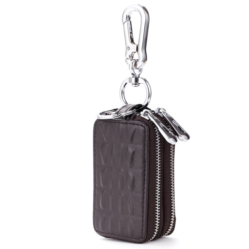 新款鳄鱼纹钥匙包工厂真皮双层拉链 多功能汽车锁匙包