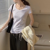 白色t恤女纯棉短袖 修身 显瘦黑色百搭圆领学生上衣韩版 夏季 打底衫