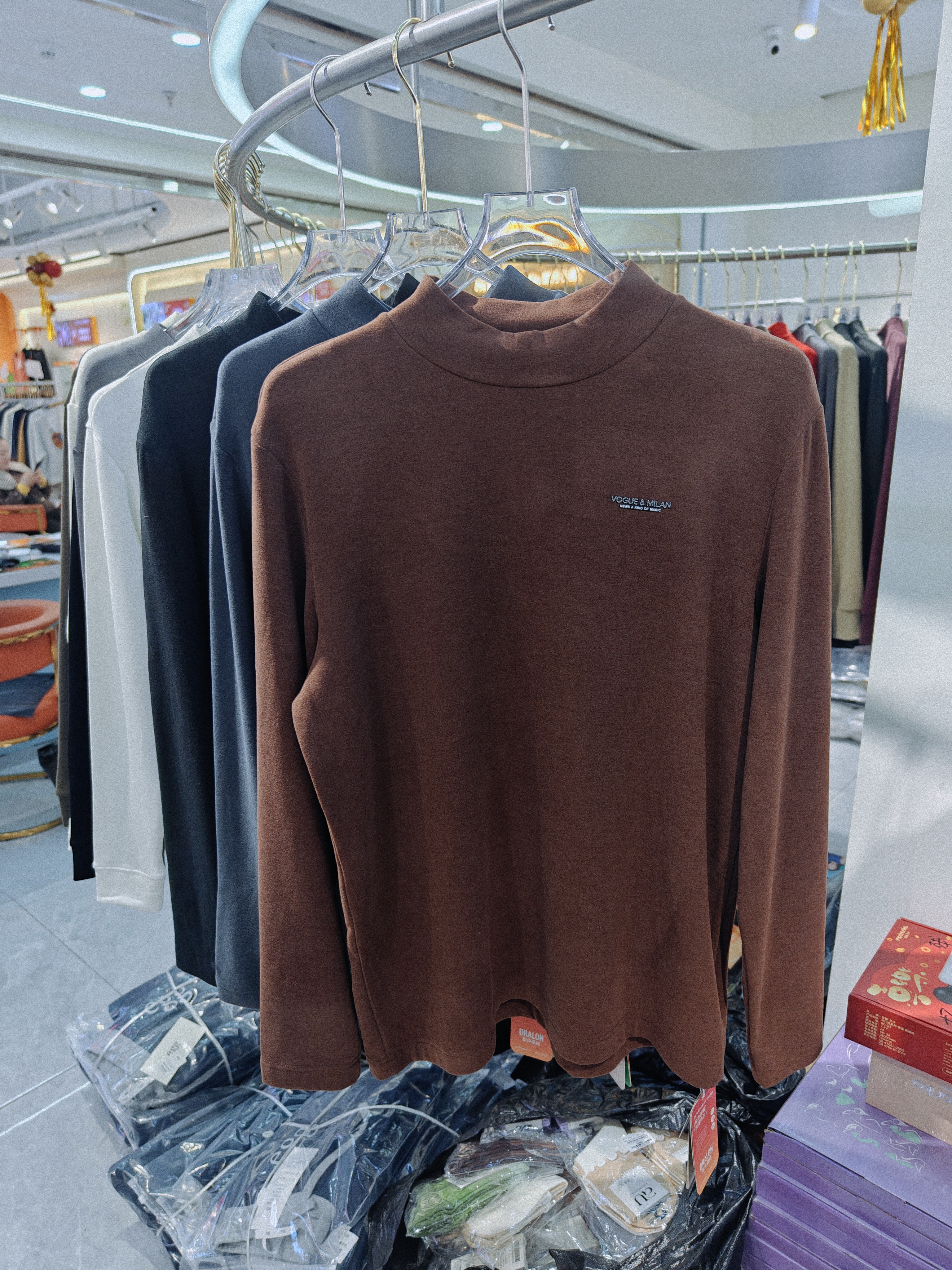 2025俏安朵安先森男秋冬新款醋酸桑蚕丝双面绒打底衫纯色长袖1202