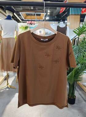 雅可yakoko女莫代尔薄短袖圆领休闲女装实体同款2025夏新款Y25653