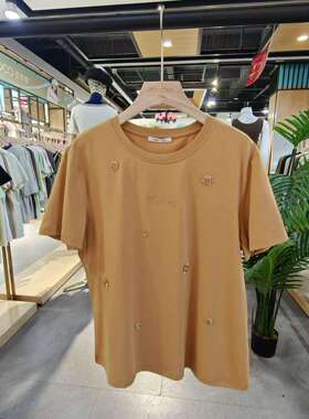 雅可yakoko女T恤圆领莫代尔钉珠纯色时尚设计款短袖2025新款25571