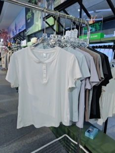 纯色百搭减龄上衣 T恤衫 2026好彩654女士夏款 亚麻螺纹腰精纽扣短袖