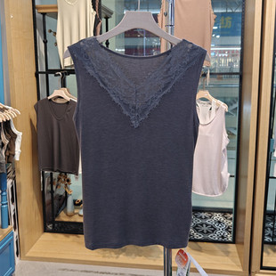 优布客背心女宽肩蕾丝V领无袖打底羊毛发热坎肩2025秋冬新款5830