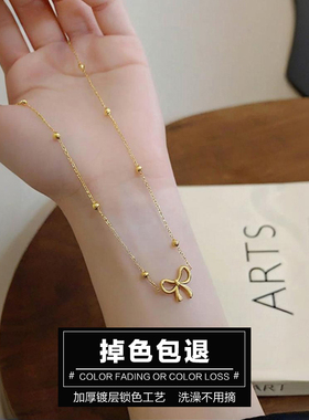 钛钢项链小众设计镂空蝴蝶结吊坠