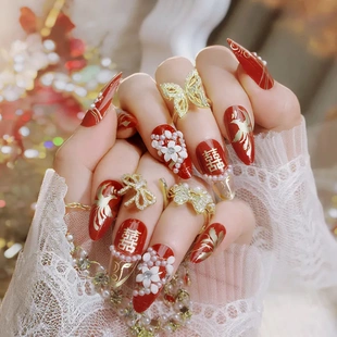 中国风美甲U87 穿戴甲甲片成品喜庆婚庆婚嫁假指甲贴片新娘中式