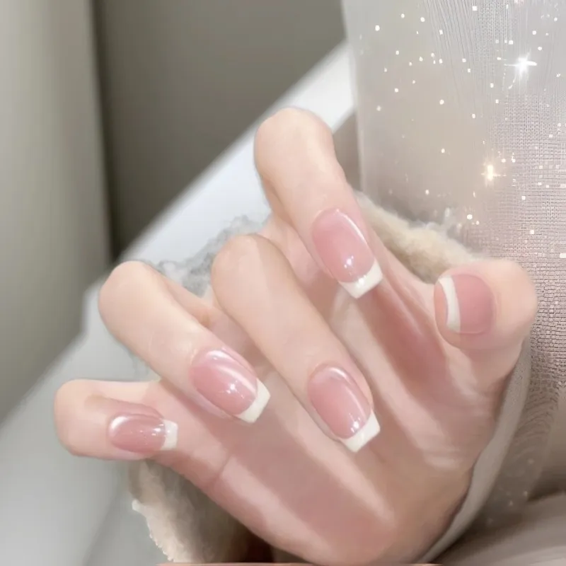 【蜜桃奶盖】纯手工穿戴甲显白法式猫眼气质美甲可拆卸成品甲片