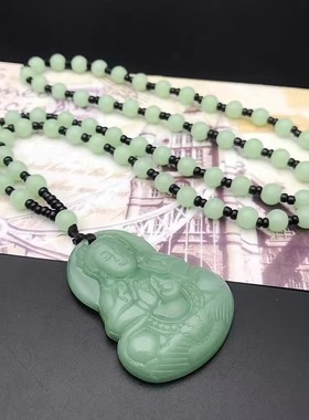 白钰观音吊坠项链黑色款佛祖珠链男女士情侣项坠链子2025蛇年