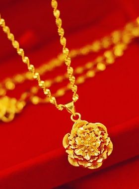 玫瑰花金色项链不掉色女