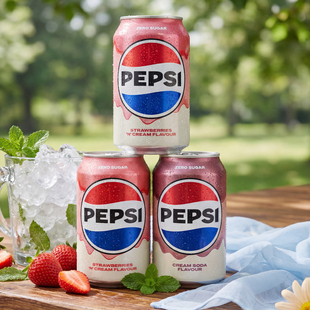 英国进口可乐PEPSI百事无糖草莓奶油味可乐碳酸饮料聚餐火锅饮品
