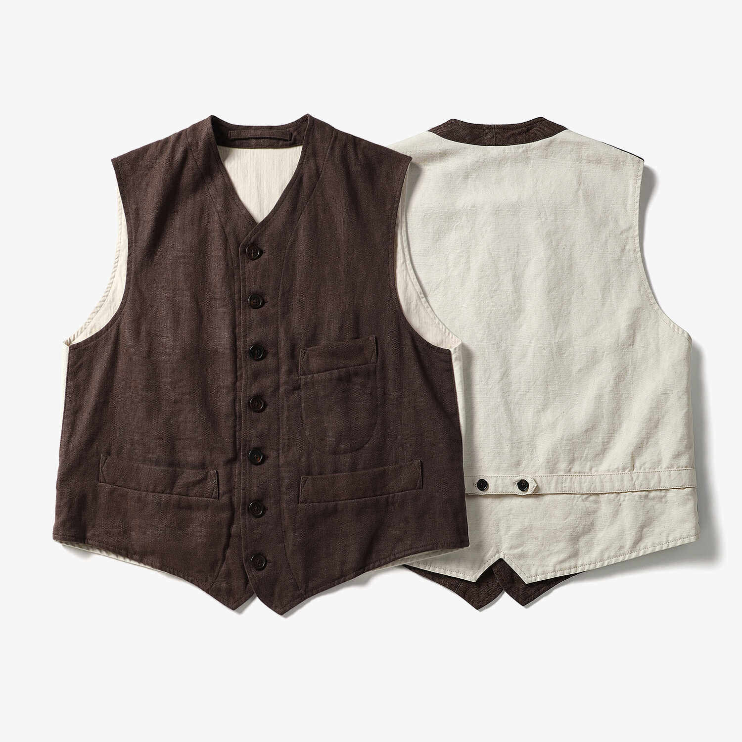 实年服工096工作室单件手作质感高端亚麻拼接复古马甲背心上衣男