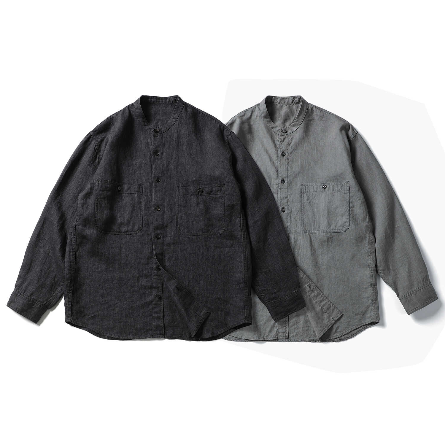 亚麻休闲高端透气夏季衬衫小立领