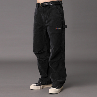 男百搭休闲长裤 实年服工119重磅水洗宽松阔版 裤 潮牌工装 子 伐木裤