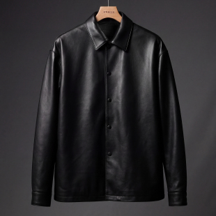 实年服工SNPY001工作室单件手作100%绵羊皮衣春秋休闲真皮夹克男